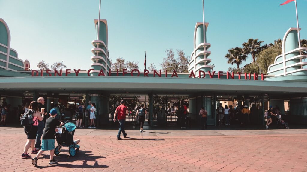 Disney California Adventure Park entrance sign in Anaheim.